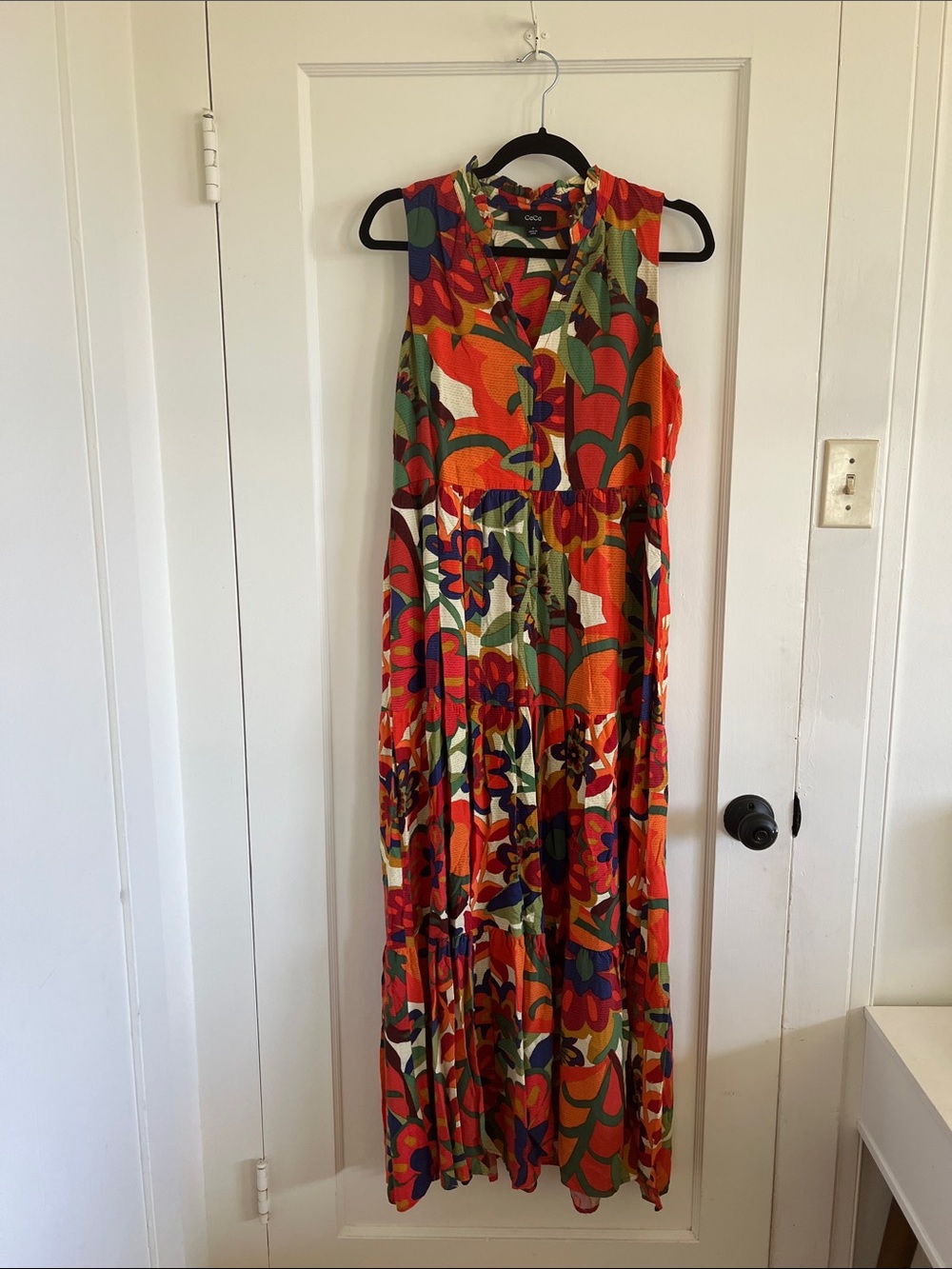Colorful Floral Maxi Dress - Bold Orange & Multi